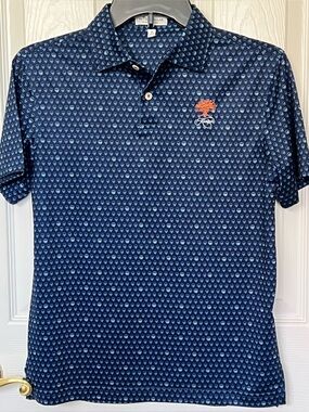NWOT Peter Millar Boys Sz M (9-10) Summer Comfort Navy skull Print Polo shirt
